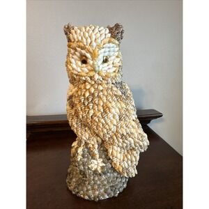 11" Vintage Seashell Encrusted Owl Figurine Shell Folk Art Philippines #588